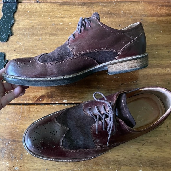 Ecco Oxford 43 US 10 Dress Casual Shoes Brown Suede Leather Brouge Wingtip - Picture 3 of 7